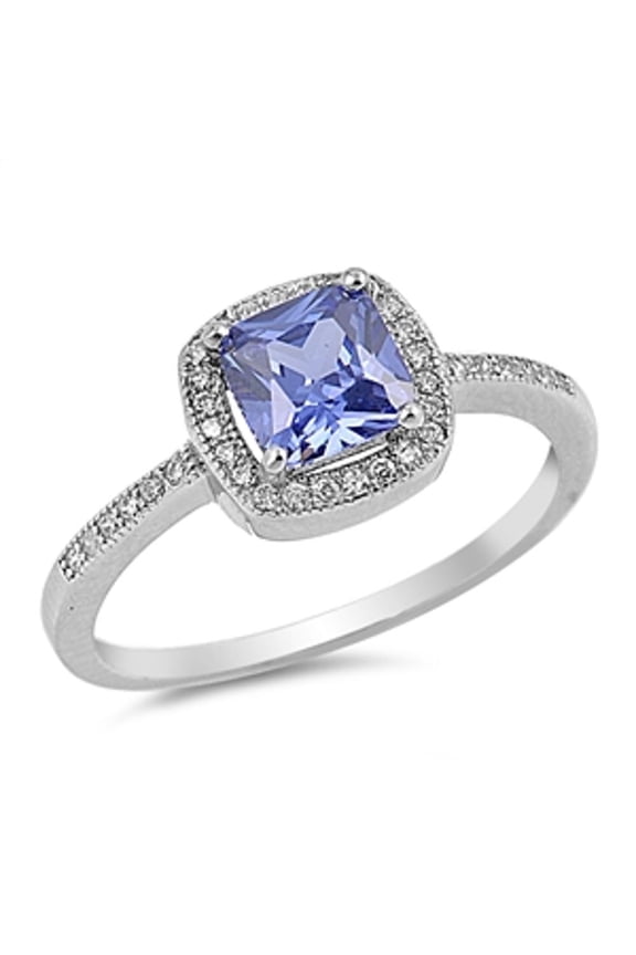 CHOOSE YOUR COLOR Blue Simulated Sapphire Halo Promise Ring .925 Sterling Silver Band CZ Female Size 5
