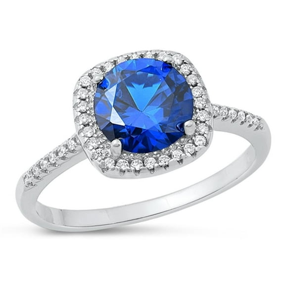 CHOOSE YOUR COLOR Blue Simulated Sapphire Halo Ring .925 Sterling Silver Band CZ Female Size 5