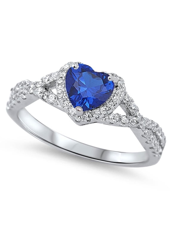 CHOOSE YOUR COLOR Blue Simulated Sapphire Heart Infinity Knot Promise Ring 925 Sterling Silver CZ Female Size 4