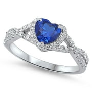 CHOOSE YOUR COLOR Blue Simulated Sapphire Heart Infinity Knot Promise Ring 925 Sterling Silver CZ Female Size 8
