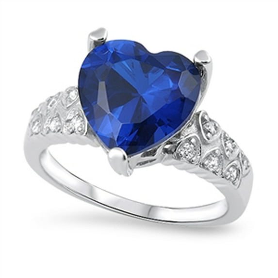 CHOOSE YOUR COLOR Blue Simulated Sapphire Heart Love Promise Ring 925 Sterling Silver Band CZ Female Size 10