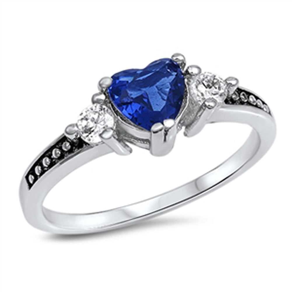 CHOOSE YOUR COLOR Blue Simulated Sapphire Heart Promise Ring .925 Sterling Silver Band CZ Female Size 3