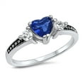 thumbnail image 1 of CHOOSE YOUR COLOR Blue Simulated Sapphire Heart Promise Ring .925 Sterling Silver Band CZ Female Size 6, 1 of 4