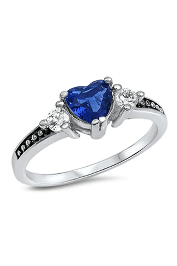 CHOOSE YOUR COLOR Blue Simulated Sapphire Heart Promise Ring .925 Sterling Silver Band CZ Female Size 6