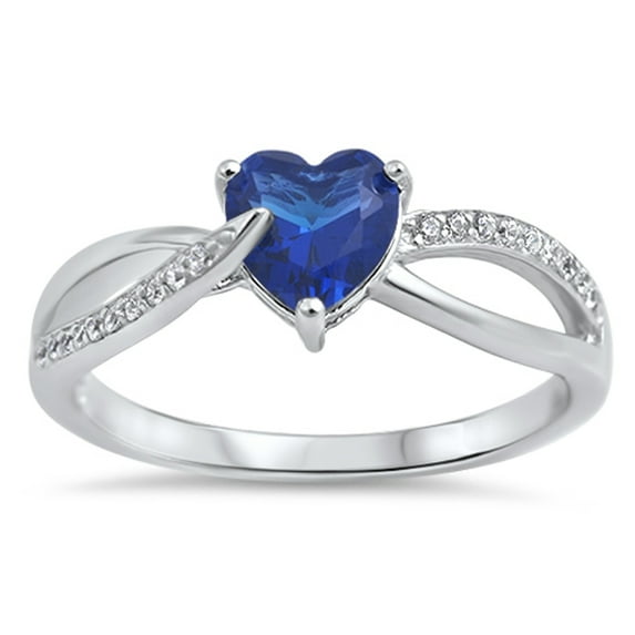 CHOOSE YOUR COLOR Blue Simulated Sapphire Heart Promise Ring 925 Sterling Silver Infinity Band CZ Female Size 5