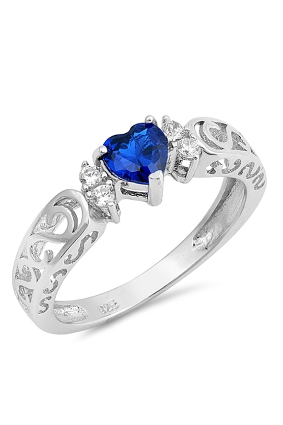 CHOOSE YOUR COLOR Blue Simulated Sapphire Heart Solitaire Ring .925 Sterling Silver Band CZ Female Size 6