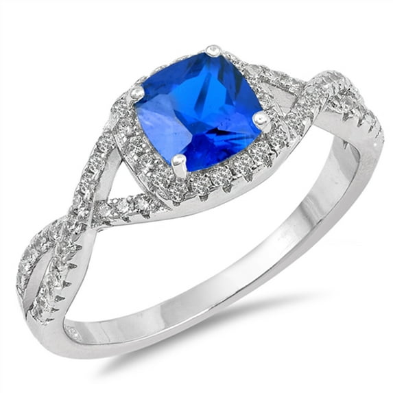 CHOOSE YOUR COLOR Blue Simulated Sapphire Infinity Halo Wedding Ring .925 Sterling Silver Band CZ Female Size 8