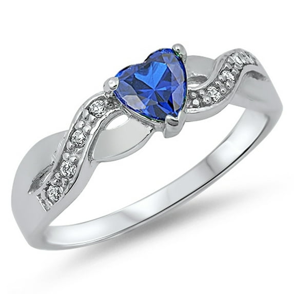 CHOOSE YOUR COLOR Blue Simulated Sapphire Infinity Knot Heart Ring .925 Sterling Silver Band CZ Female Size 4