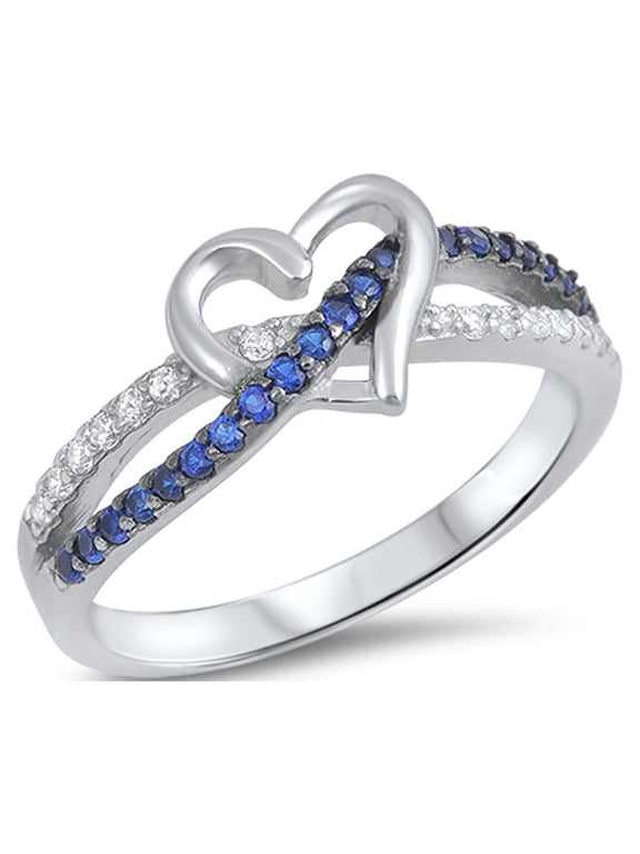 CHOOSE YOUR COLOR Blue Simulated Sapphire Infinity Knot Promise Heart Ring .925 Sterling Silver Band CZ Female Size 4