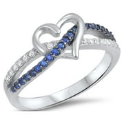 CHOOSE YOUR COLOR Blue Simulated Sapphire Infinity Knot Promise Heart Ring .925 Sterling Silver Band CZ Female Size 9
