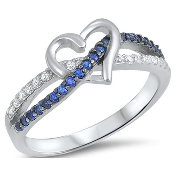 CHOOSE YOUR COLOR Blue Simulated Sapphire Infinity Knot Promise Heart Ring .925 Sterling Silver Band CZ Female Size 9