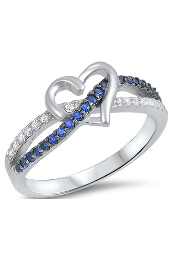 CHOOSE YOUR COLOR Blue Simulated Sapphire Infinity Knot Promise Heart Ring .925 Sterling Silver Band CZ Female Size 9