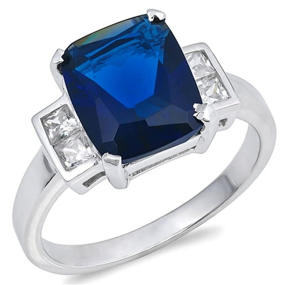 CHOOSE YOUR COLOR Blue Simulated Sapphire Large Rectangle Cocktail Ring Sterling Silver Band CZ Female Size 5