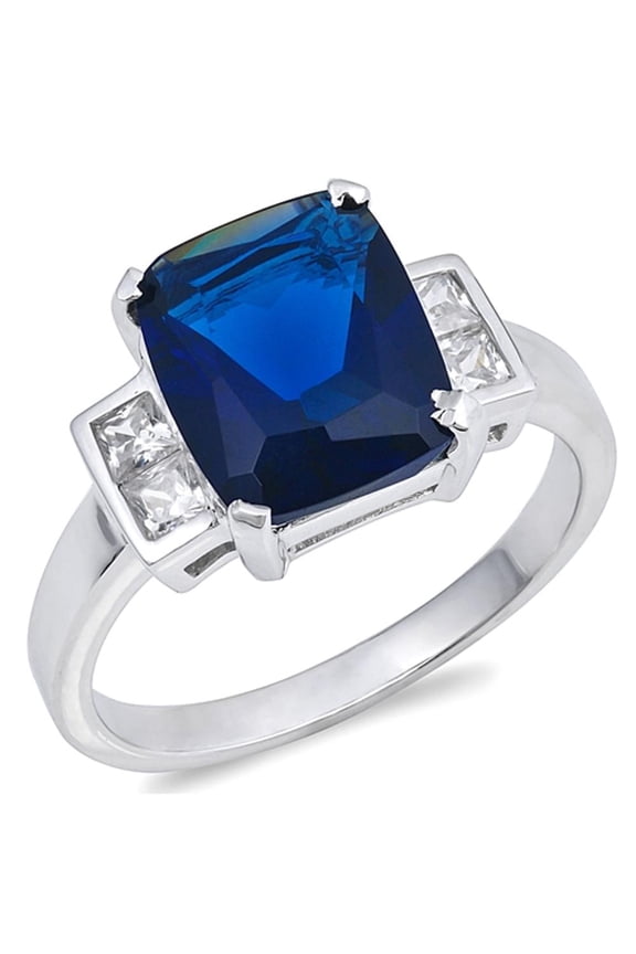 CHOOSE YOUR COLOR Blue Simulated Sapphire Large Rectangle Cocktail Ring Sterling Silver Band CZ Female Size 5