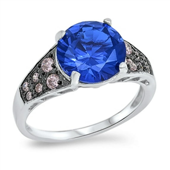 CHOOSE YOUR COLOR Blue Simulated Sapphire Modern Style Ring .925 Sterling Silver Band CZ Female Size 10