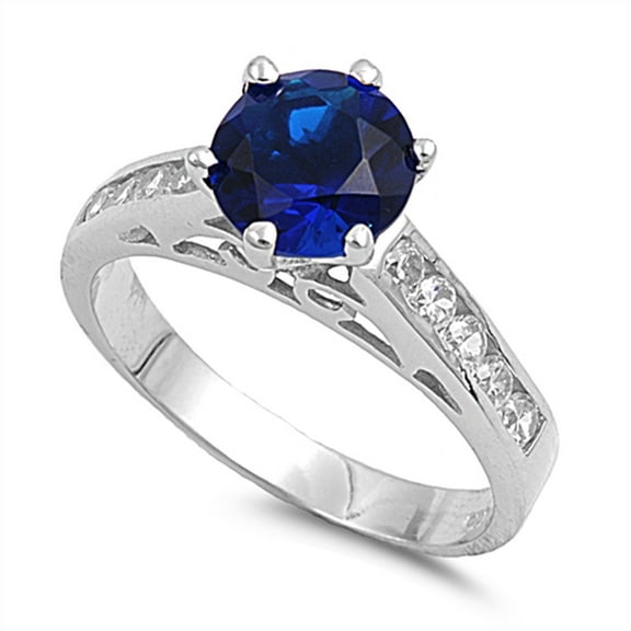 CHOOSE YOUR COLOR Blue Simulated Sapphire Promise Facet Love Ring 925 Sterling Silver Band CZ Female Size 4