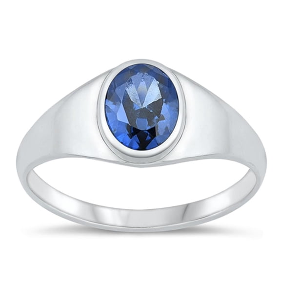 CHOOSE YOUR COLOR Blue Simulated Sapphire Promise Signet Ring .925 Sterling Silver Band CZ Female Size 10
