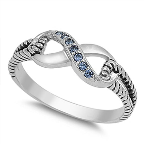 CHOOSE YOUR COLOR Blue Simulated Sapphire Rope Infinity Ring .925 Sterling Silver Thumb Band CZ Female Size 4