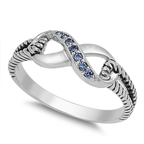 CHOOSE YOUR COLOR Blue Simulated Sapphire Rope Infinity Ring .925 Sterling Silver Thumb Band CZ Female Size 9