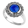 thumbnail image 1 of CHOOSE YOUR COLOR Blue Simulated Sapphire Round Solitaire Flower Ring Sterling Silver Band CZ Female Size 7, 1 of 4