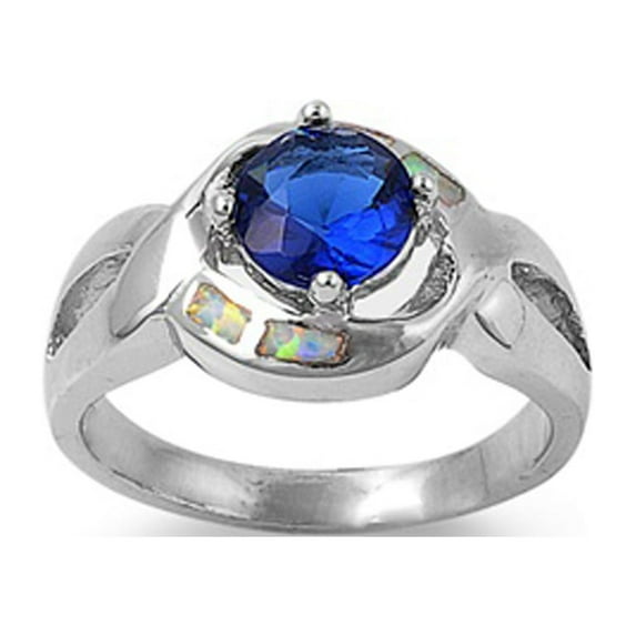 CHOOSE YOUR COLOR Blue Simulated Sapphire Solitaire Criss Cross Ring .925 Sterling Silver Band CZ Female Size 5