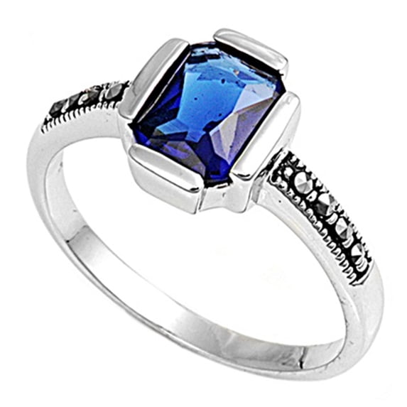 CHOOSE YOUR COLOR Blue Simulated Sapphire Solitaire Elegant Ring .925 Sterling Silver Band CZ Female Size 7