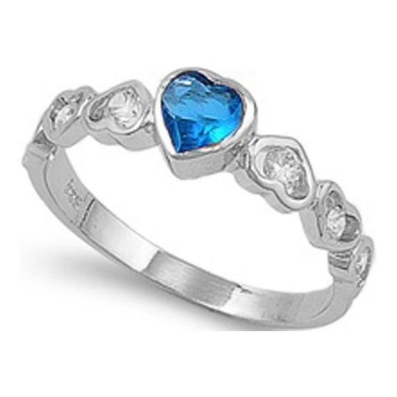 CHOOSE YOUR COLOR Blue Simulated Sapphire Solitaire Engagement Ring .925 Sterling Silver Band CZ Female Size 7