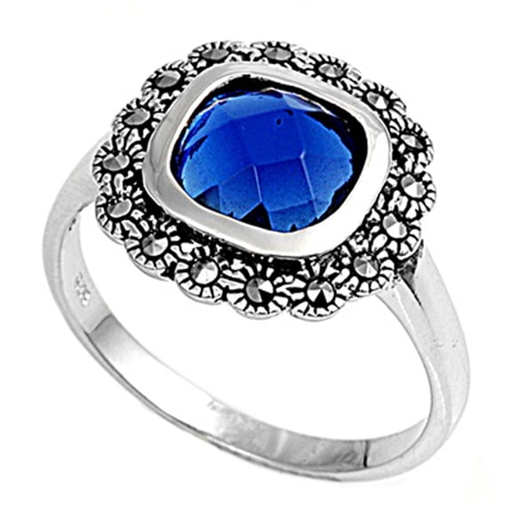 CHOOSE YOUR COLOR Blue Simulated Sapphire Solitaire Flower Ring Sterling Silver Band CZ Female Size 8