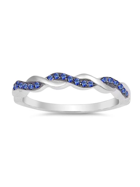 CHOOSE YOUR COLOR Blue Simulated Sapphire Stackable Thin Knot Ring .925 Sterling Silver Band CZ Female Size 12