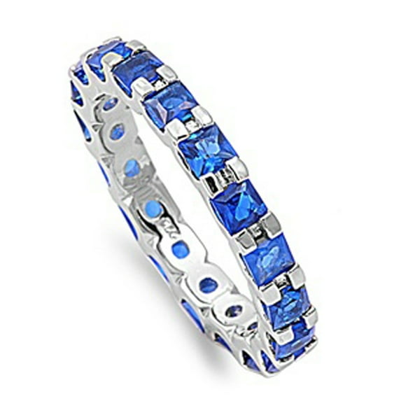 CHOOSE YOUR COLOR Blue Simulated Sapphire Stacking Chic Ring .925 Sterling Silver Band CZ Female Size 5