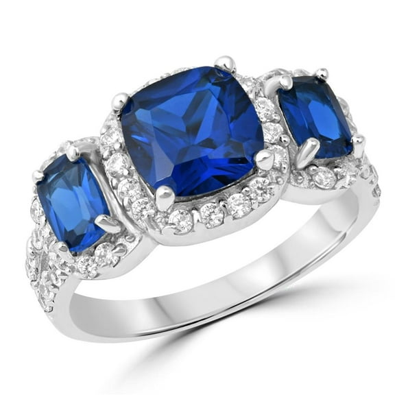 CHOOSE YOUR COLOR Blue Simulated Sapphire Triple Halo Ring 925 Sterling Silver Band CZ Female Size 8