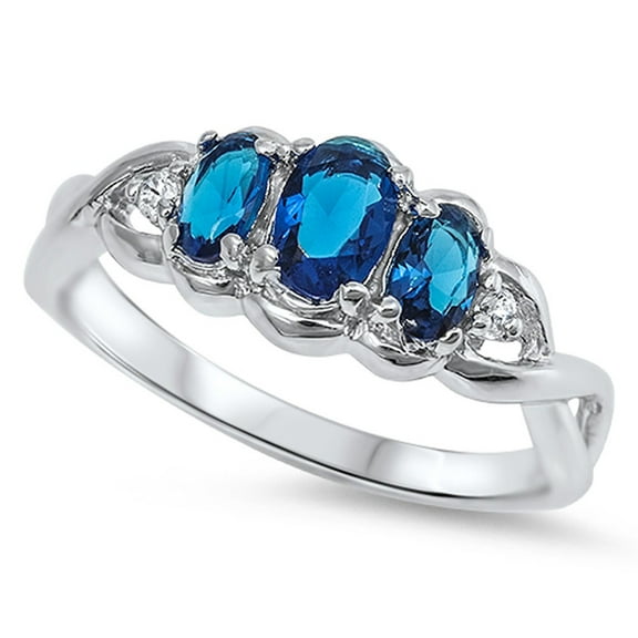 CHOOSE YOUR COLOR Blue Simulated Sapphire Wedding Ring .925 Sterling Silver Infinity Band CZ Female Size 4