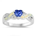 thumbnail image 1 of CHOOSE YOUR COLOR Blue Simulated Sapphire White Simulated Opal Heart Infinity Sterling Silver Ring CZ Female Size 10, 1 of 4