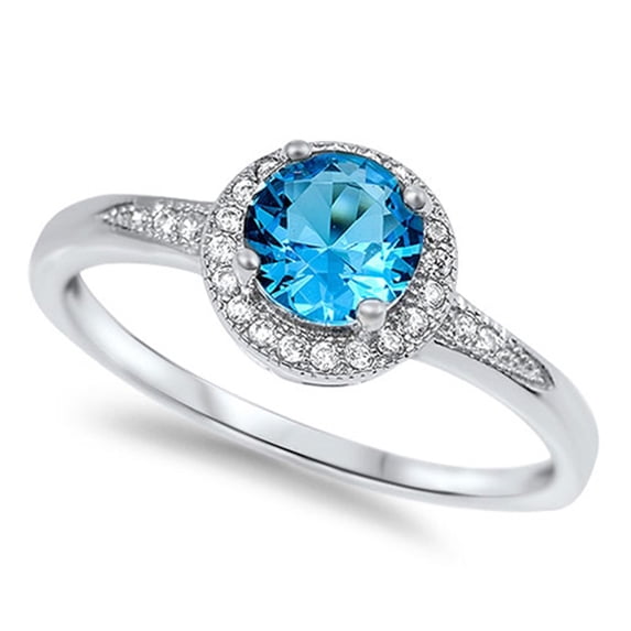 CHOOSE YOUR COLOR Blue Simulated Topaz Elegant Ring .925 Sterling Silver Band CZ Female Size 9