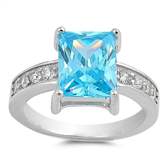 CHOOSE YOUR COLOR Blue Simulated Topaz Elegant Solitaire Ring 925 Sterling Silver Band White CZ Female Size 7