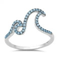 thumbnail image 1 of CHOOSE YOUR COLOR Blue Simulated Topaz Ocean Wave Micro Pave Ring .925 Sterling Silver Band CZ Female Size 5, 1 of 4