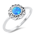 thumbnail image 1 of CHOOSE YOUR COLOR Bohemian Bali Style Sun Flower Ring .925 Sterling Silver Band Blue CZ Female Size 7, 1 of 4
