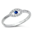 thumbnail image 1 of CHOOSE YOUR COLOR Boho Evil Eye Blue Simulated Sapphire Ring .925 Sterling Silver CZ Female Size 12, 1 of 4