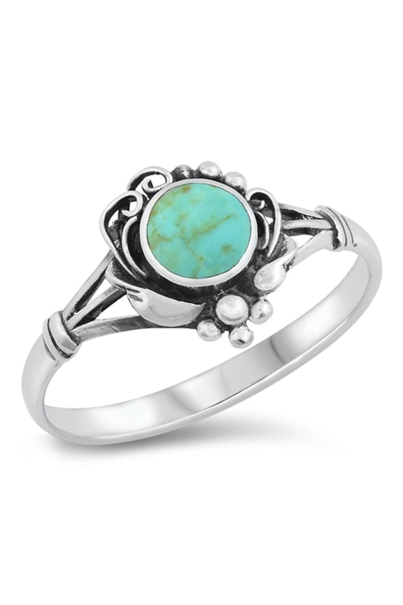 CHOOSE YOUR COLOR Boho Simulated Turquoise Ring .925 Sterling Silver Band Blue CZ Female Size 4