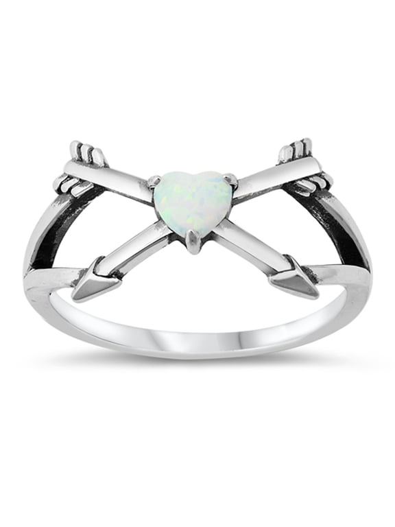 CHOOSE YOUR COLOR Bow Arrow Promise Heart Ring .925 Sterling Silver Band White CZ Female Size 10