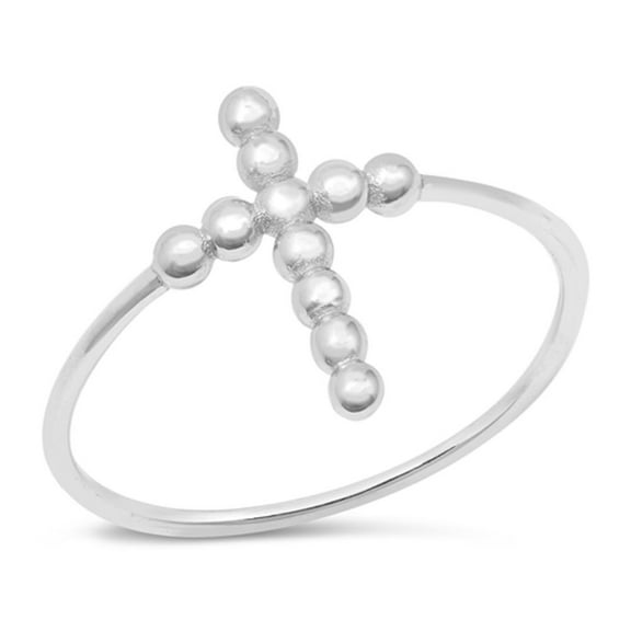 CHOOSE YOUR COLOR Bubble Beaded Cross Ring .925 Sterling Silver Band Jewelry Female Male Size 10
