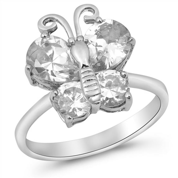 CHOOSE YOUR COLOR Butterfly Clear CZ Girl's Ring .925 Sterling Silver Band White Female Size 6