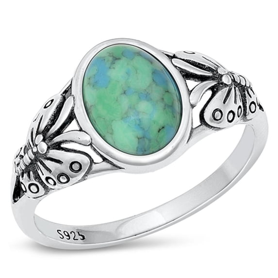 CHOOSE YOUR COLOR Butterfly Simulated Turquoise Ring .925 Sterling Silver Band Blue CZ Female Size 9