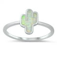 thumbnail image 1 of CHOOSE YOUR COLOR Cactus Ring White Simulated Opal Promise .925 Sterling Silver Band CZ Female Size 8, 1 of 4