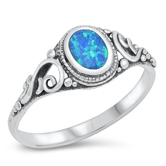 CHOOSE YOUR COLOR Celtic Blue Simulated Opal Ring .925 Sterling Silver Band CZ Female Size 6