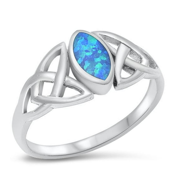 CHOOSE YOUR COLOR Celtic Blue Simulated Opal Ring .925 Sterling Silver Band CZ Female Size 6