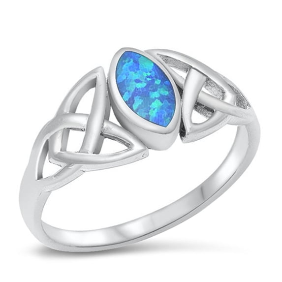 CHOOSE YOUR COLOR Celtic Blue Simulated Opal Ring .925 Sterling Silver Band CZ Female Size 7