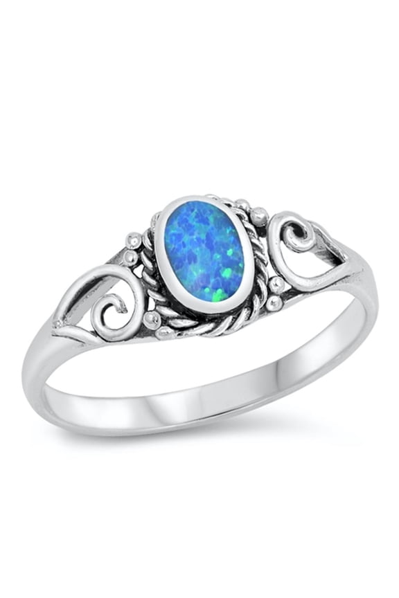 CHOOSE YOUR COLOR Celtic Blue Simulated Opal Ring .925 Sterling Silver Band CZ Female Size 8