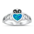 thumbnail image 1 of CHOOSE YOUR COLOR Celtic Claddagh Heart Blue Simulated Opal Ring 925 Sterling Silver Band CZ Female Size 5, 1 of 4