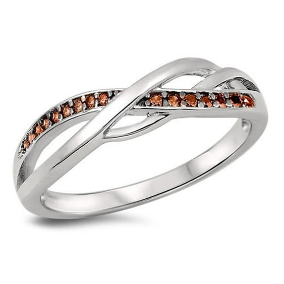 CHOOSE YOUR COLOR Celtic Infinity Knot Champagne CZ Ring .925 Sterling Silver Band Orange Female Size 5